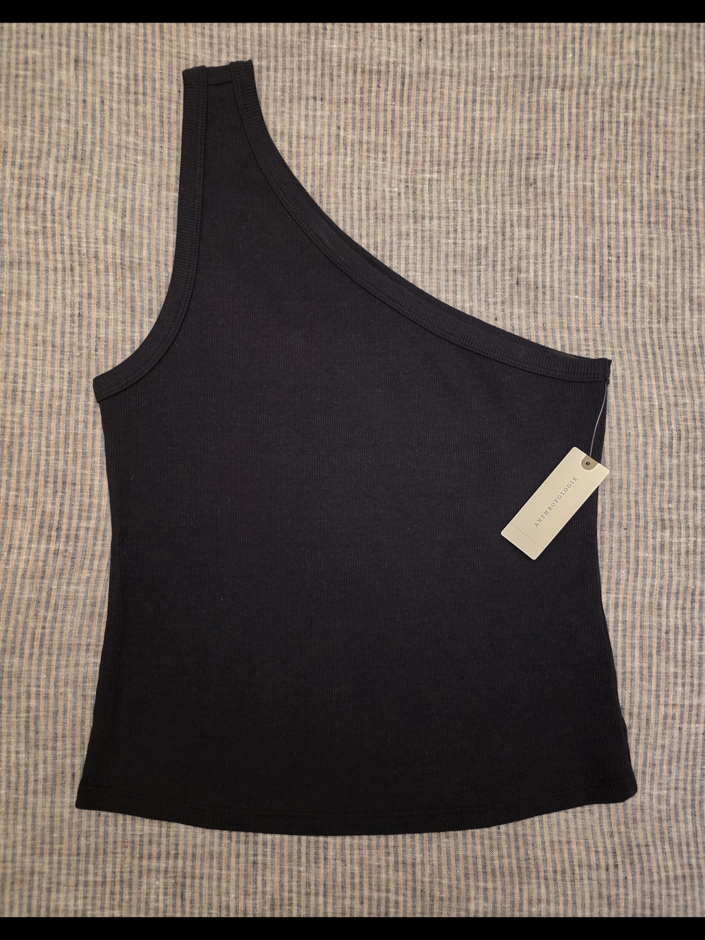 New with Tags Anthropologie Pilcro Black One-Shoulder Ribbed Tank M